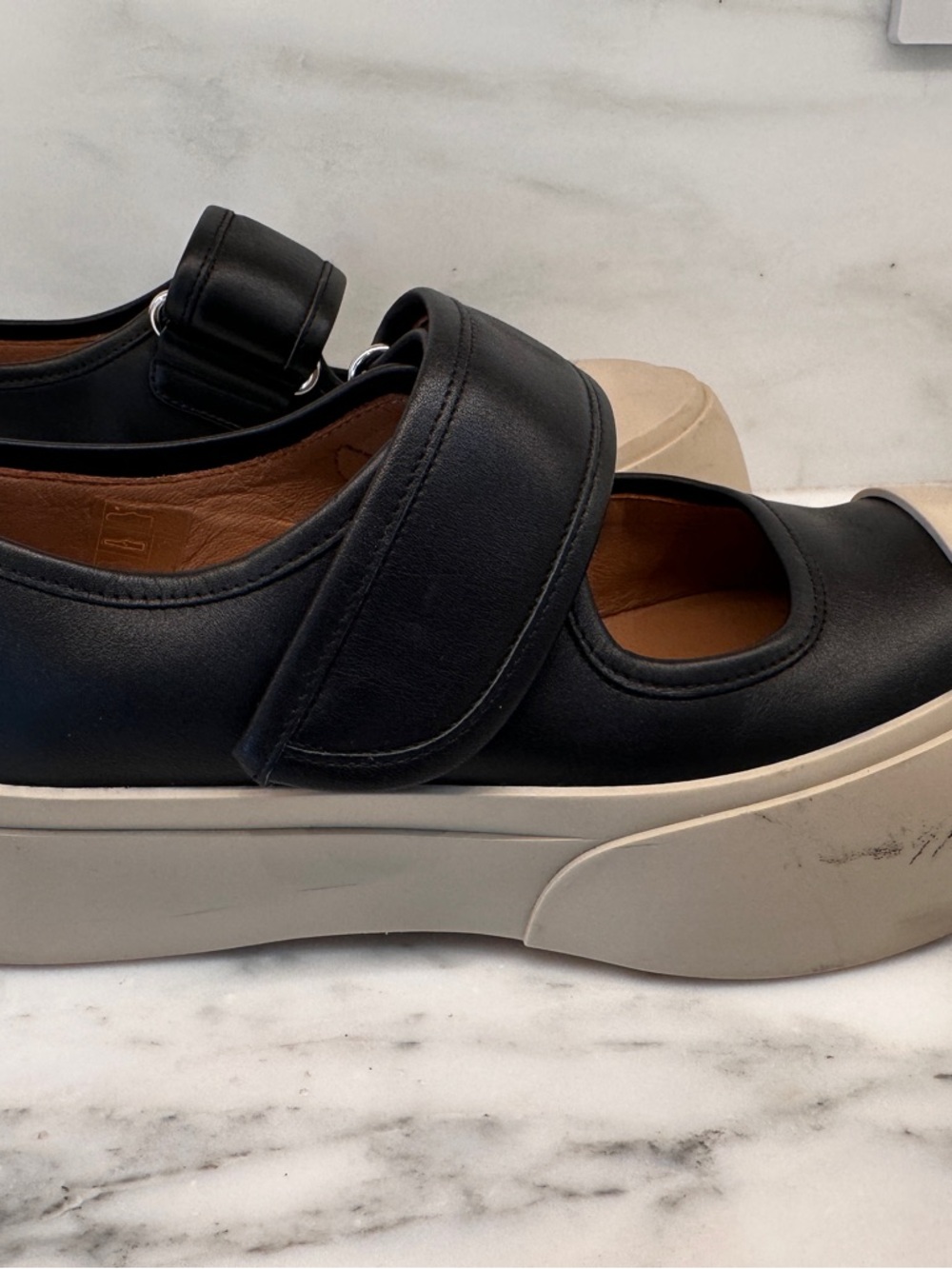 MARNI women’s Black Leather Mary Jane Sneaker with White Platform Sole. - Picture 11 of 11